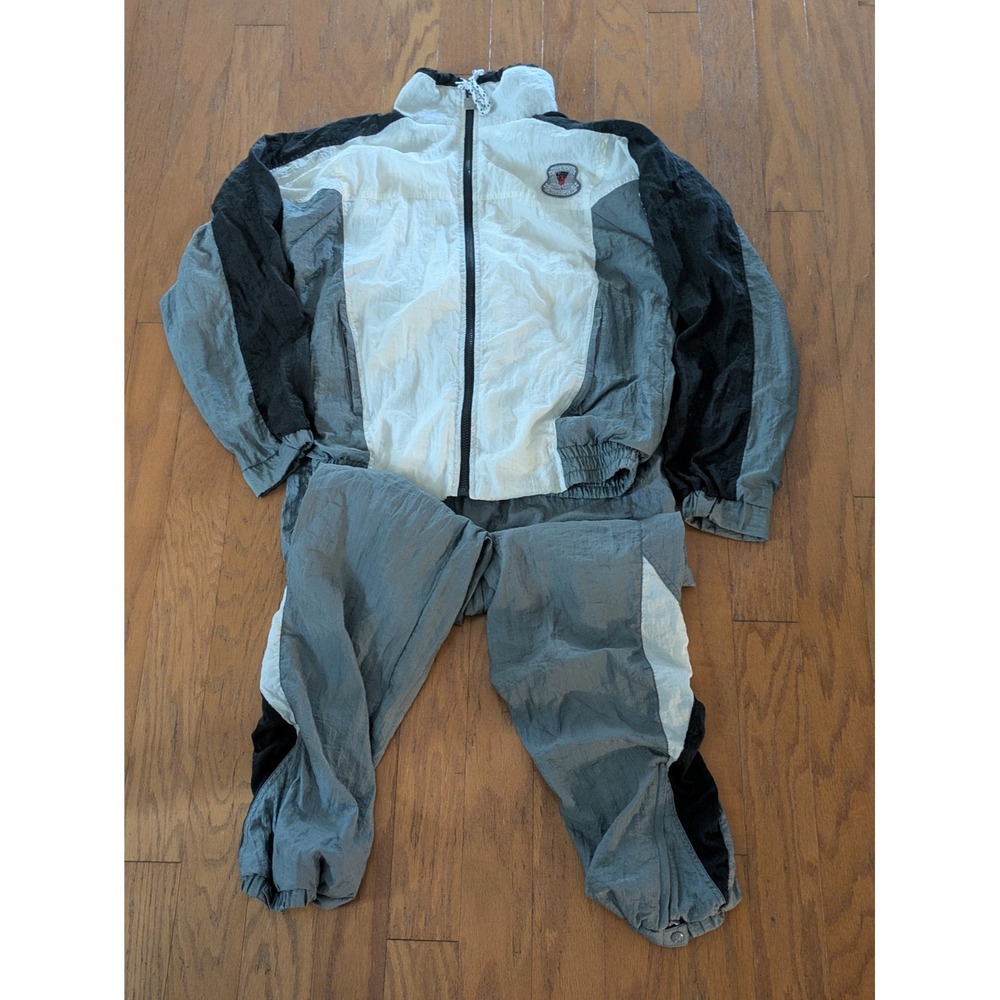 Vintage Givenchy Active Sports Tracksuit Grey White Black Nylon Windbreaker S